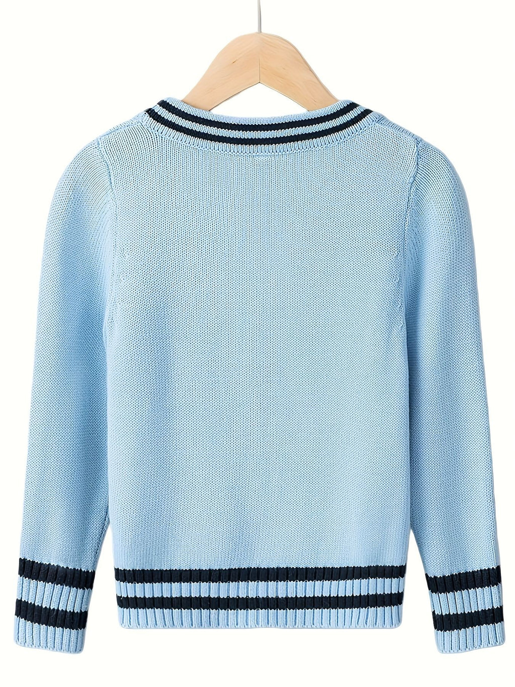 KS0017-LIGHT 100% Cotton Kids V-Neck Long sleeve Button Cardigan, Boys and Girls Knitwear, Light Blue, Size 130