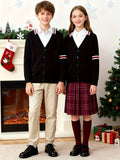 KS0019-NAVY 100% Cotton Kids V-Neck Long sleeve Button Cardigan, Boys and Girls Knitwear, Navy Blue, Size 160