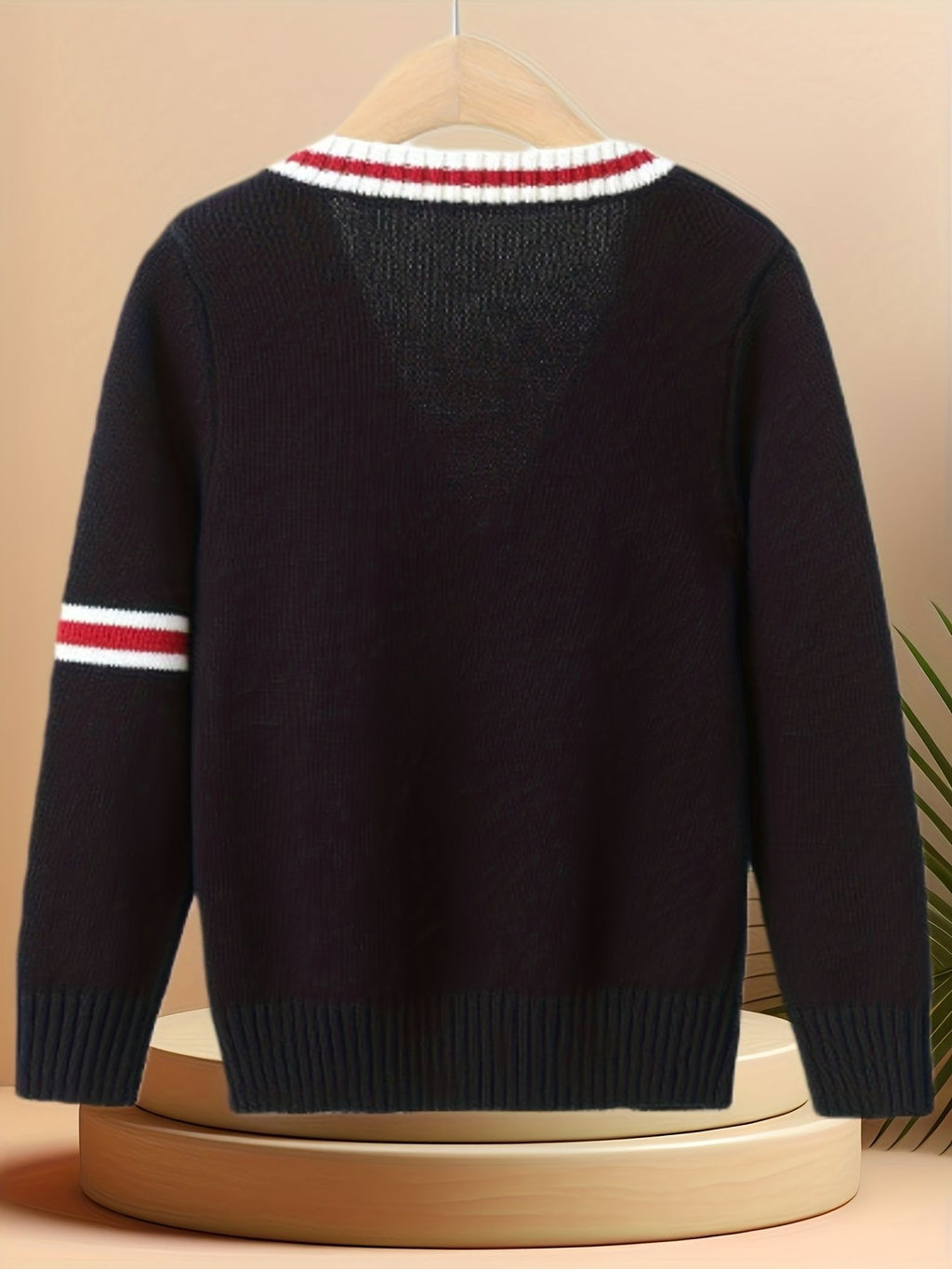 KS0019-NAVY 100% Cotton Kids V-Neck Long sleeve Button Cardigan, Boys and Girls Knitwear, Navy Blue, Size 160