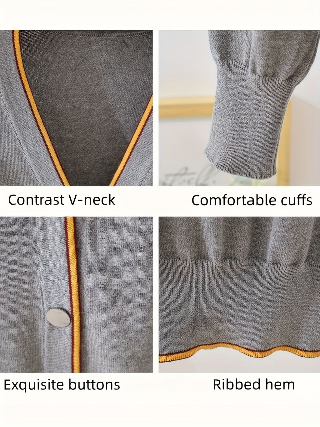 KS0022-DARK 100% Cotton Kids V-Neck Long sleeve Button Cardigan, Boys and Girls School Uniform Knitwear, Dark Grey, Size 130