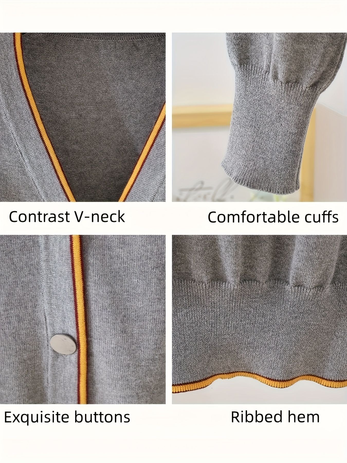 KS0022-DARK 100% Cotton Kids V-Neck Long sleeve Button Cardigan, Boys and Girls School Uniform Knitwear, Dark Grey, Size 150