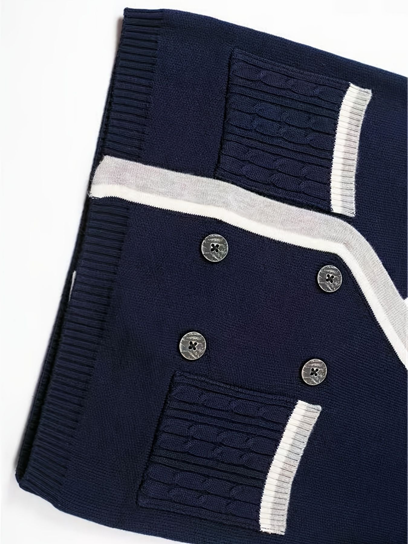KS0025-NAVY Cotton Rich Kids V-Neck Long sleeve Button Cardigan, Boys and Girls School Uniform Knitwear, Navy Blue, Size 110