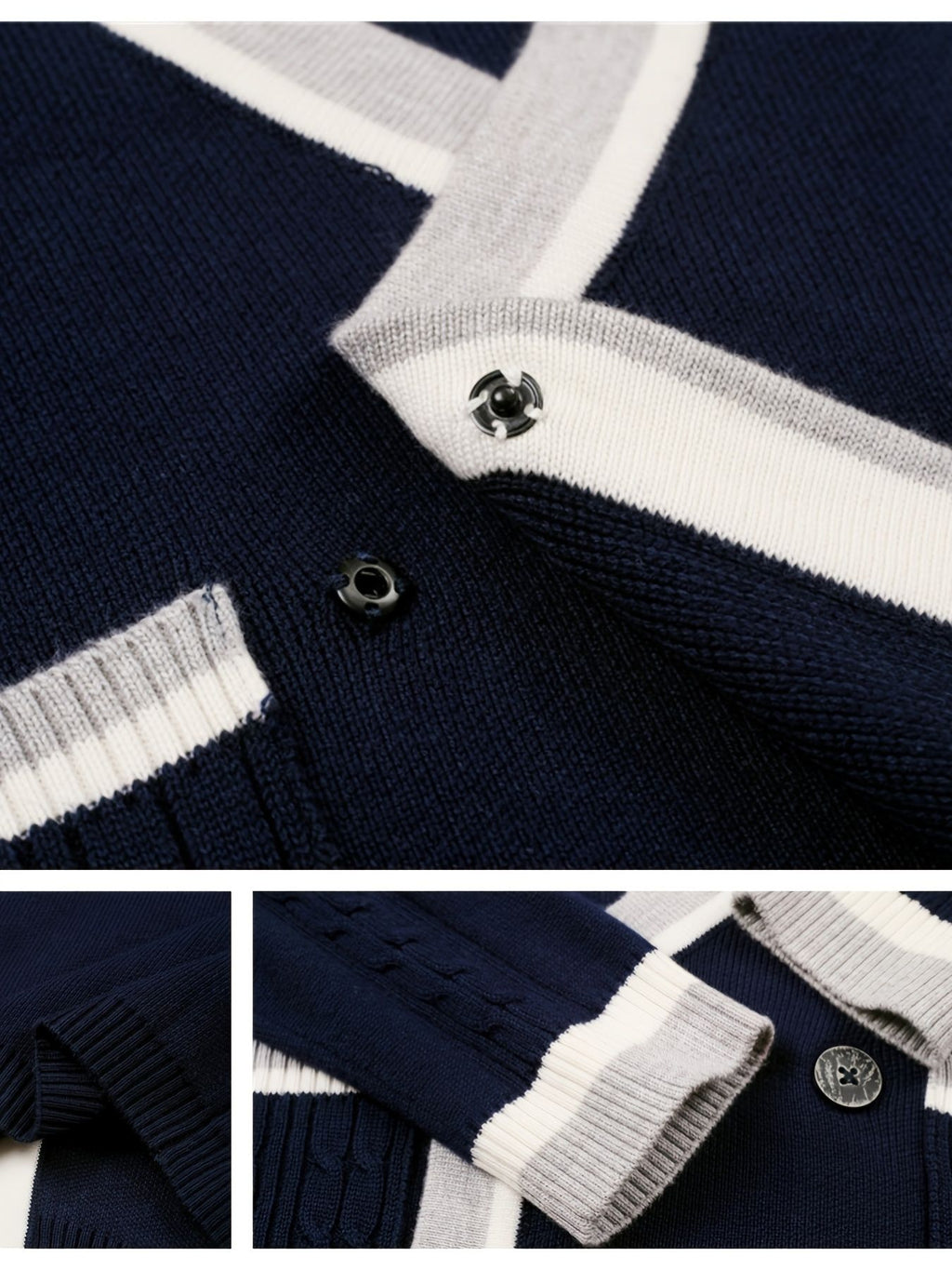 KS0025-NAVY Cotton Rich Kids V-Neck Long sleeve Button Cardigan, Boys and Girls School Uniform Knitwear, Navy Blue, Size 130