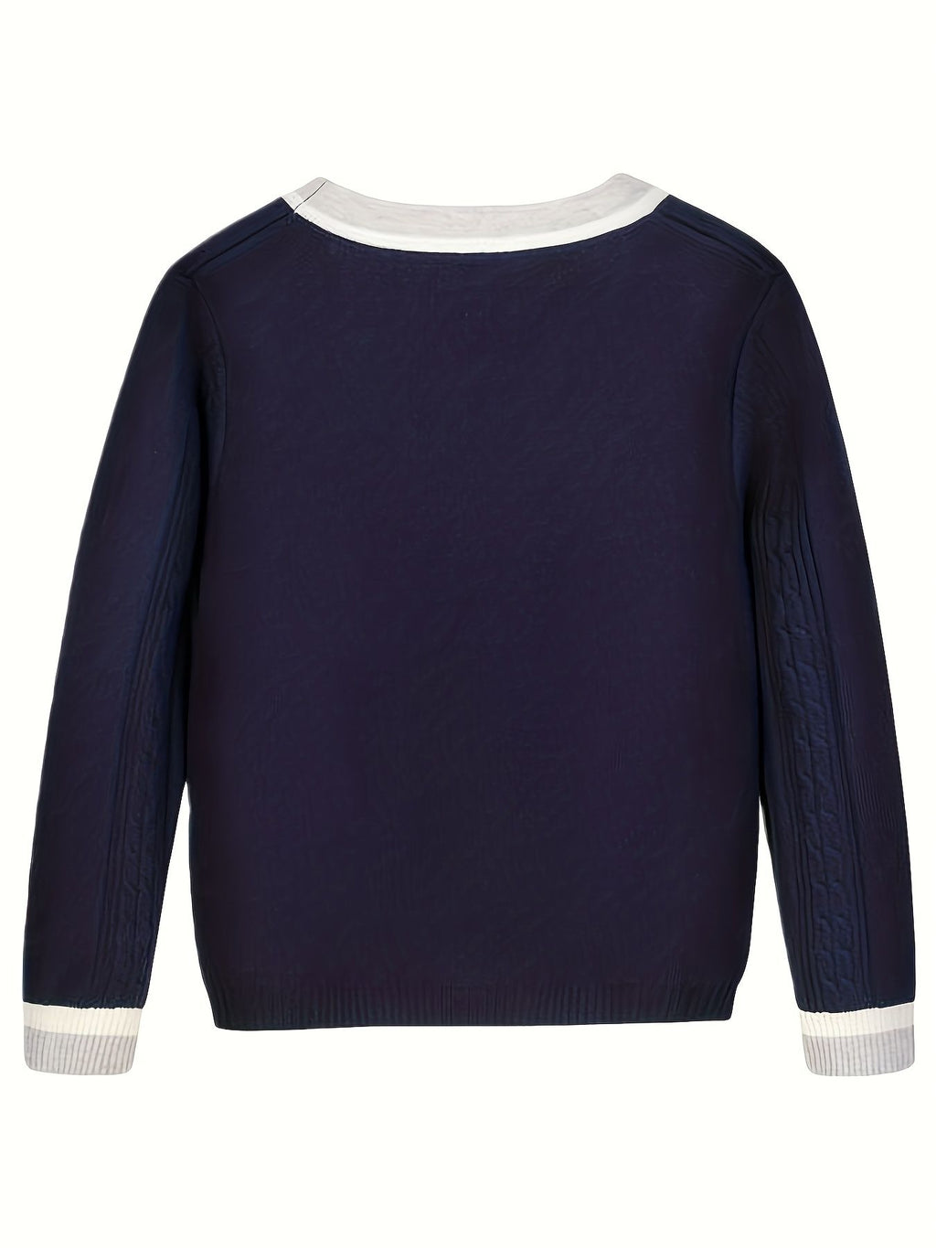 KS0025-NAVY Cotton Rich Kids V-Neck Long sleeve Button Cardigan, Boys and Girls School Uniform Knitwear, Navy Blue, Size 150