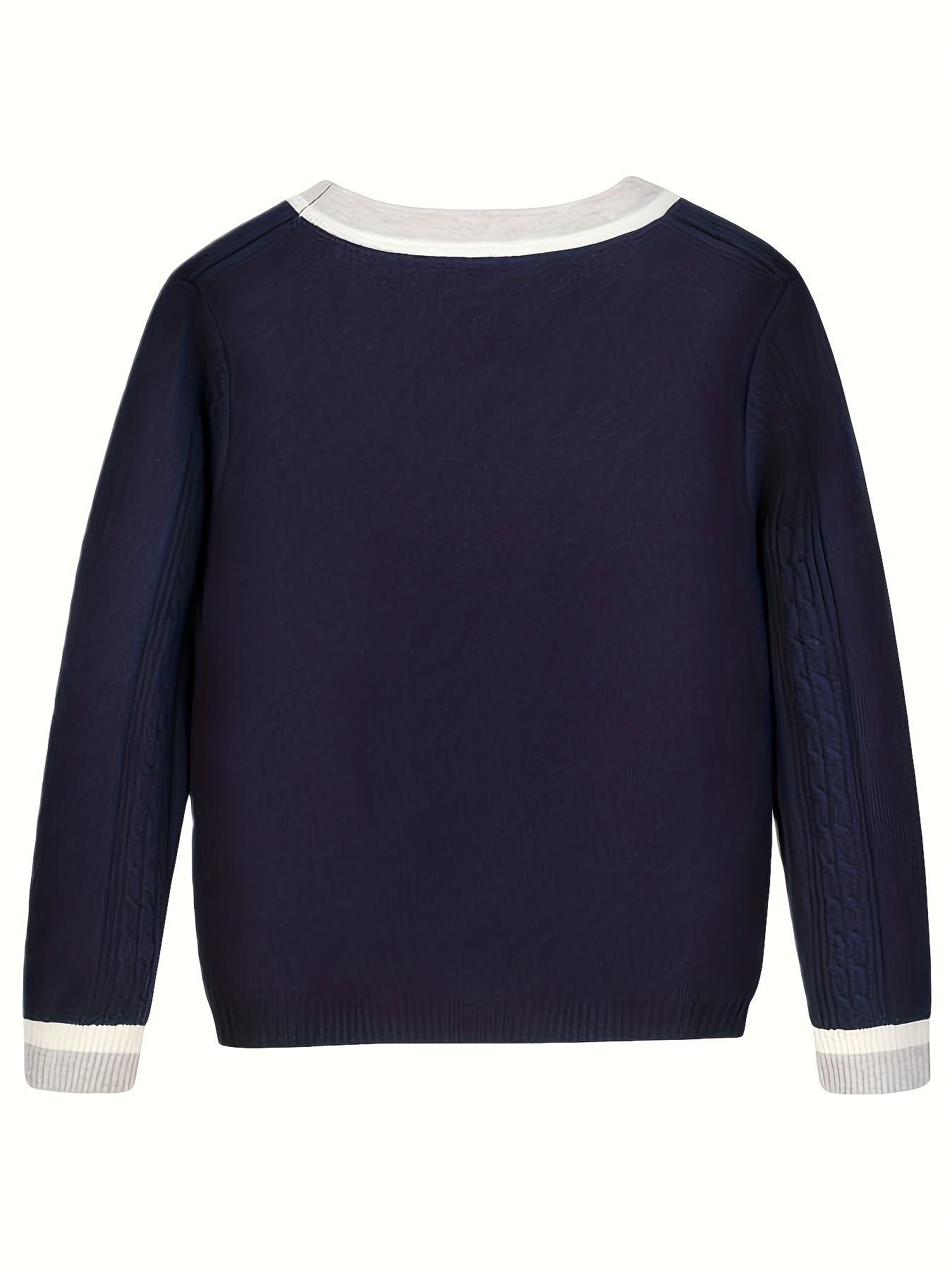 KS0025-NAVY Cotton Rich Kids V-Neck Long sleeve Button Cardigan, Boys and Girls School Uniform Knitwear, Navy Blue, Size 160