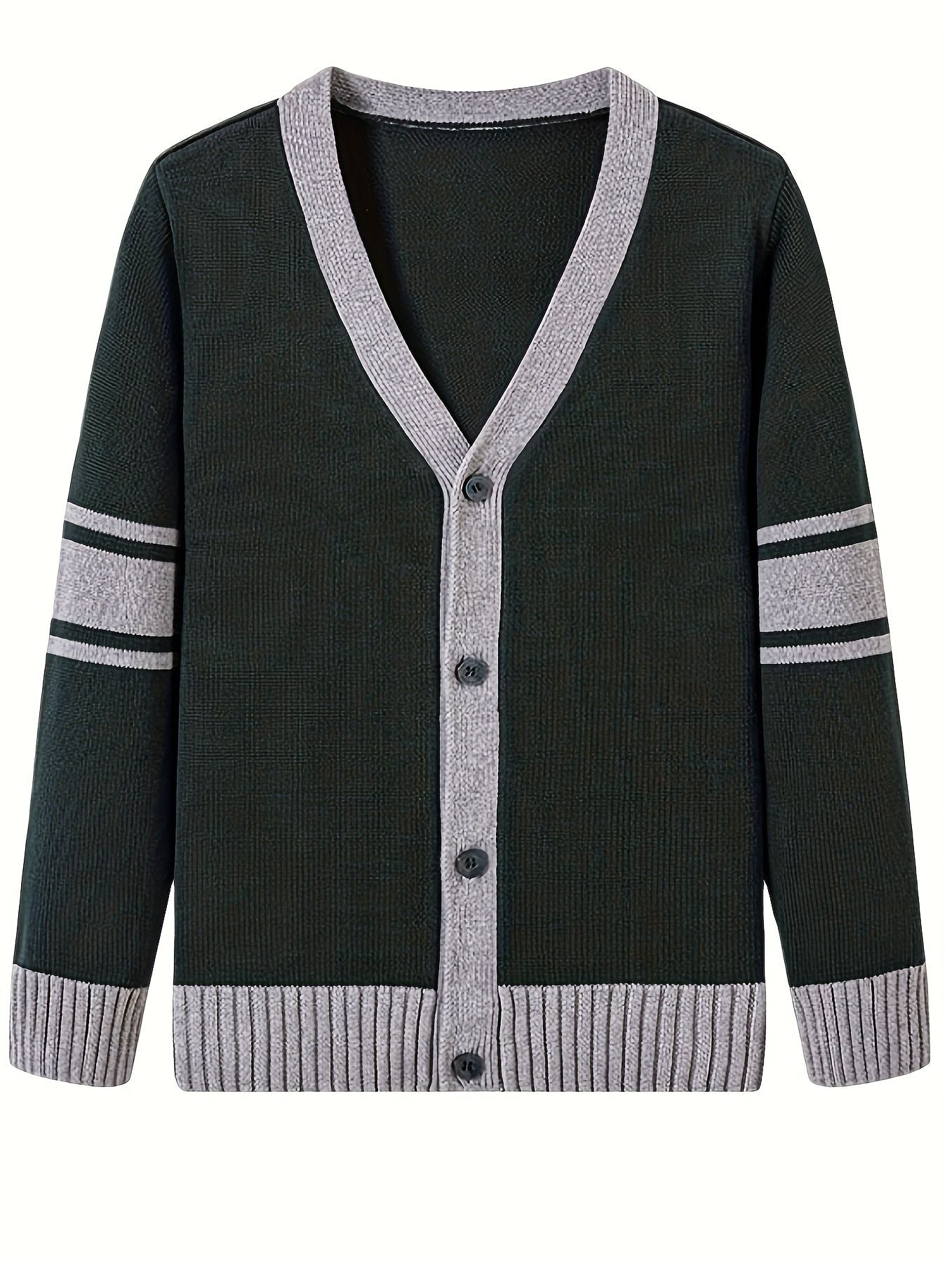 KS0034-DARK 100% Cotton Kids V-Neck Long sleeve Button Cardigan, Boys and Girls Knitwear, Dark Green, Size 140