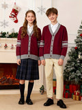 KS0034-WINE 100% Cotton Kids V-Neck Long sleeve Button Cardigan, Boys and Girls Knitwear, Wine Red, Size 110