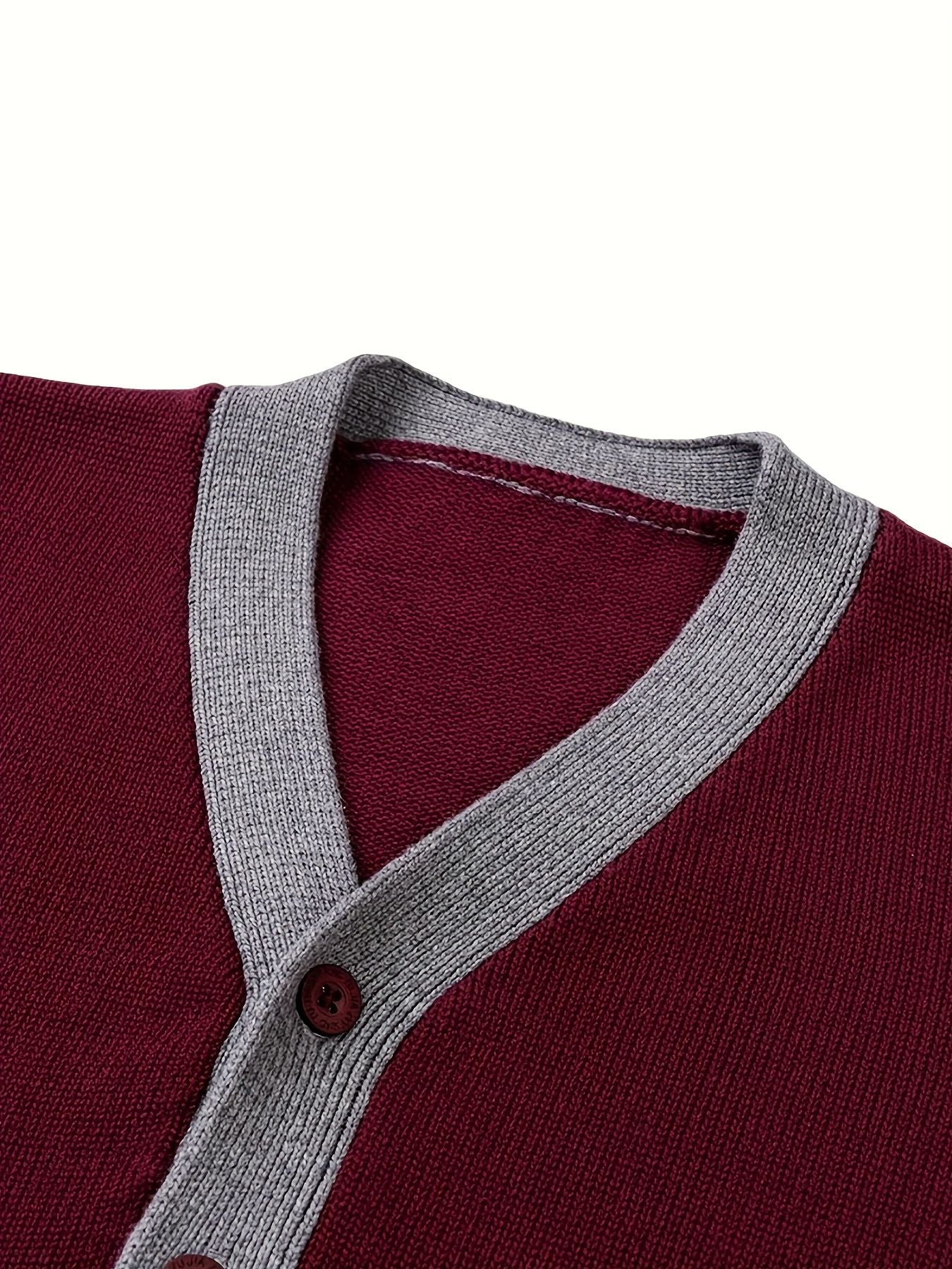KS0034-WINE 100% Cotton Kids V-Neck Long sleeve Button Cardigan, Boys and Girls Knitwear, Wine Red, Size 120