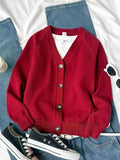 KS0036-WINE Soft Knit Blend Kids V-Neck Long sleeve Button Cardigan, Boys and Girls Knitwear, Wine Red, Size 130