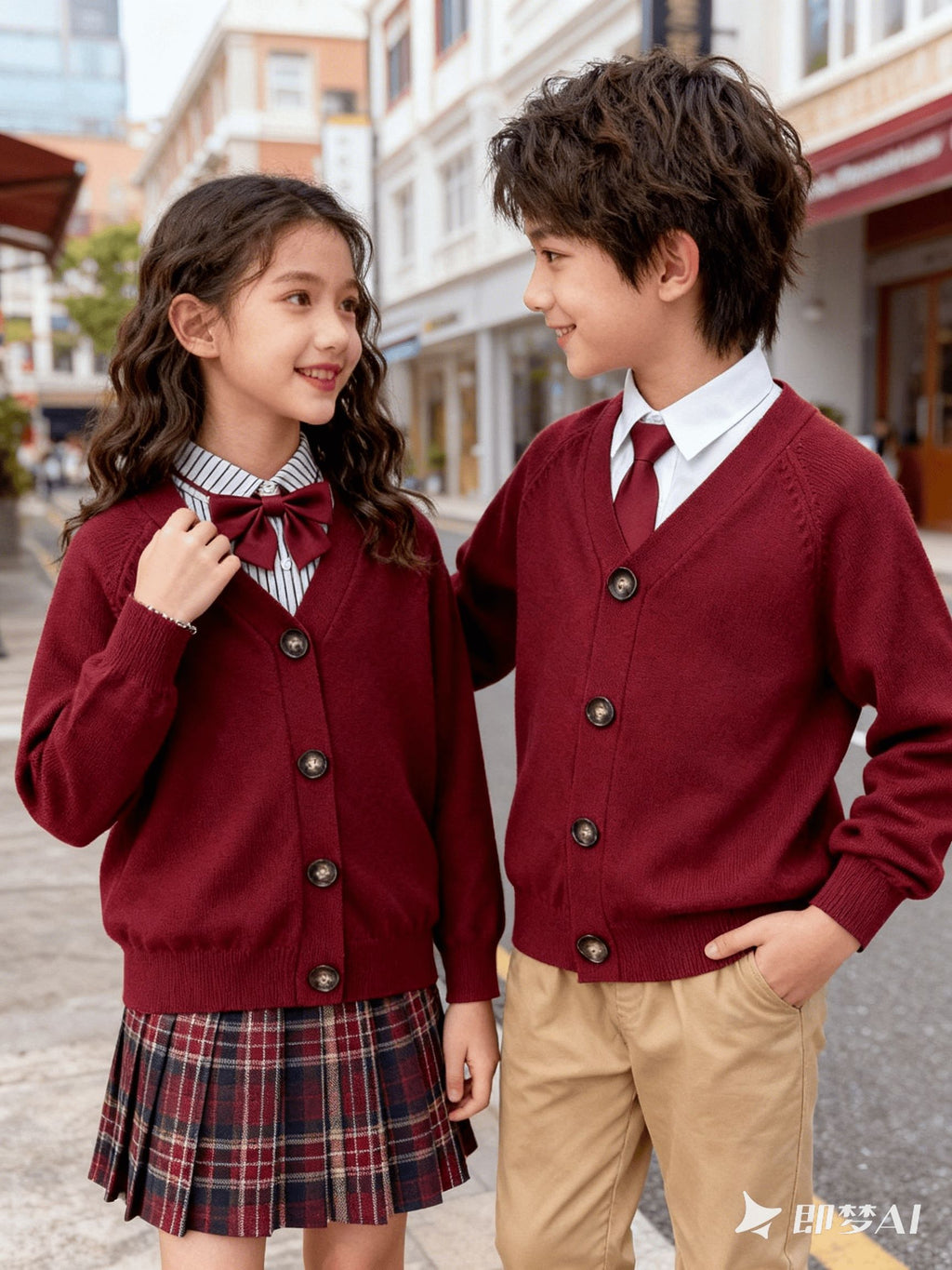 KS0036-WINE Soft Knit Blend Kids V-Neck Long sleeve Button Cardigan, Boys and Girls Knitwear, Wine Red, Size 160