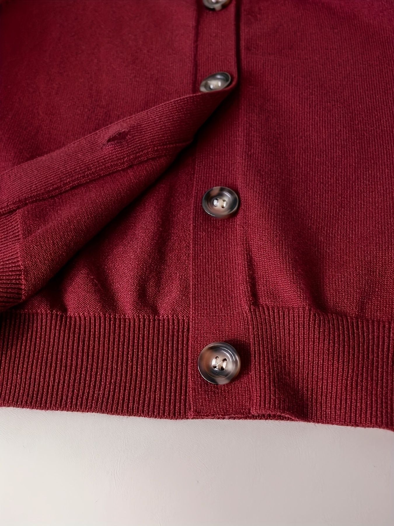 KS0036-WINE Soft Knit Blend Kids V-Neck Long sleeve Button Cardigan, Boys and Girls Knitwear, Wine Red, Size 170