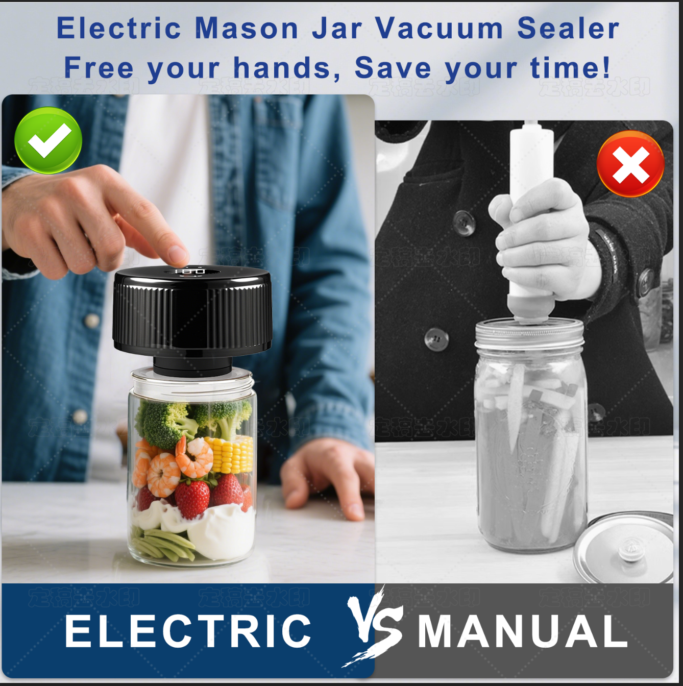Portable Mason Jar Vacuum Sealer Black, Rechargeable Electric Jar Sealer with LED Display, One-Touch Operation, Type-C Charging, for Mason Jars, Vacuum Bags & Lunch Boxes
