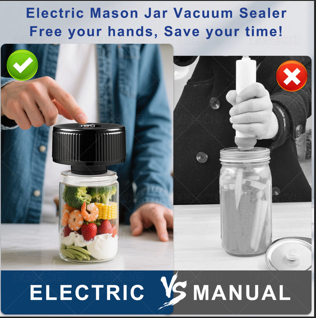Portable Mason Jar Vacuum Sealer White, Rechargeable Electric Jar Sealer with LED Display, One-Touch Operation, Type-C Charging, for Mason Jars, Vacuum Bags & Lunch Boxes