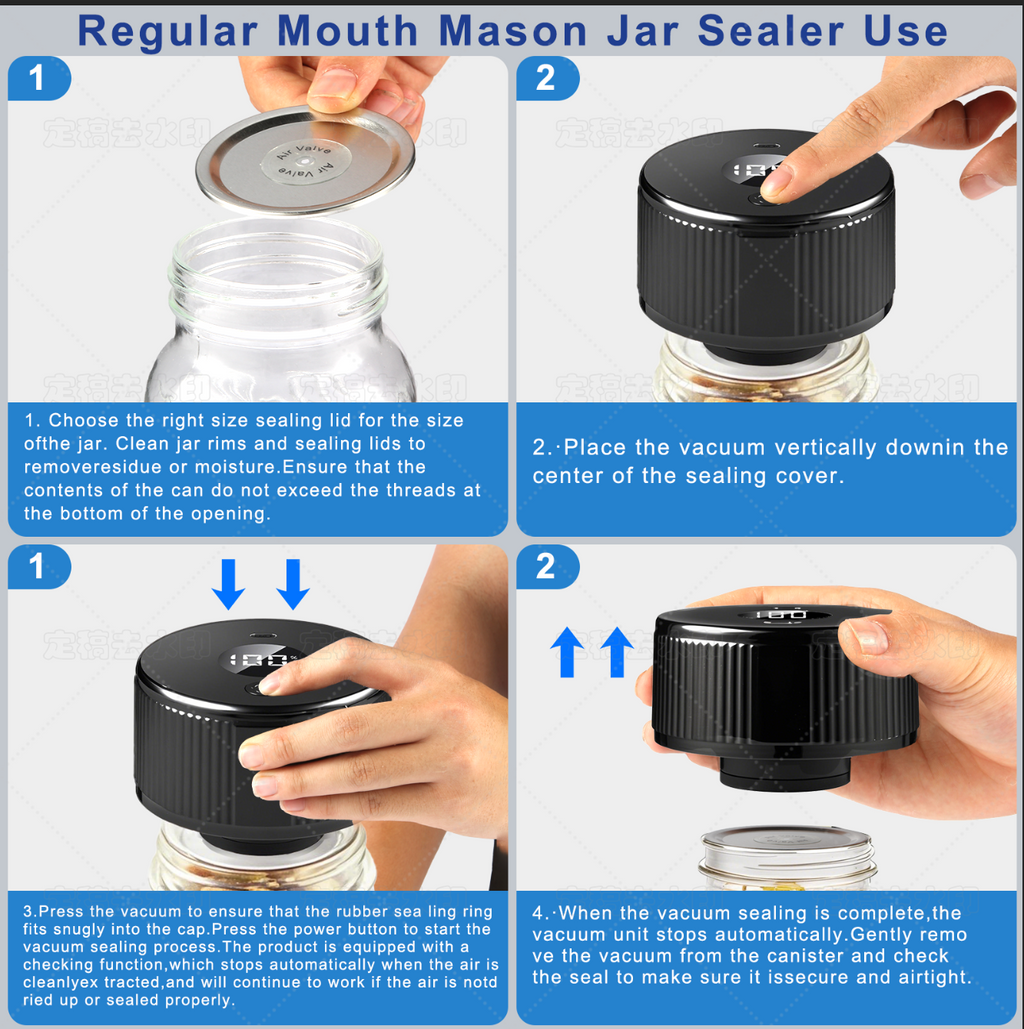 Portable Mason Jar Vacuum Sealer White, Rechargeable Electric Jar Sealer with LED Display, One-Touch Operation, Type-C Charging, for Mason Jars, Vacuum Bags & Lunch Boxes