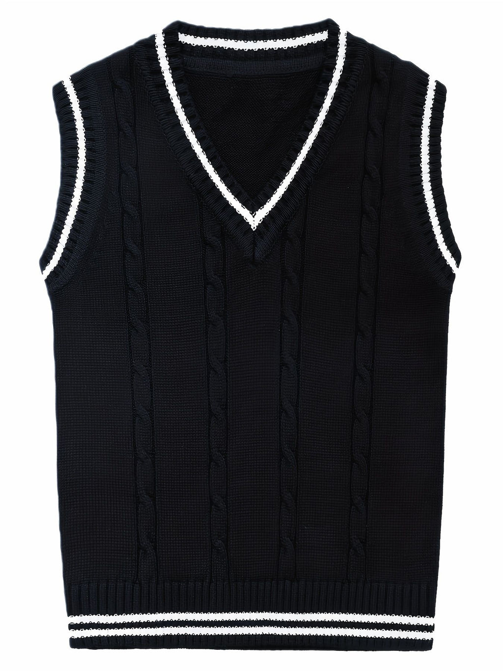 SW002-BL 100% Cotton Kids V-Neck Cable Knit Sweater Vest, Boys and Girls Knitwear, Bl, Size 110