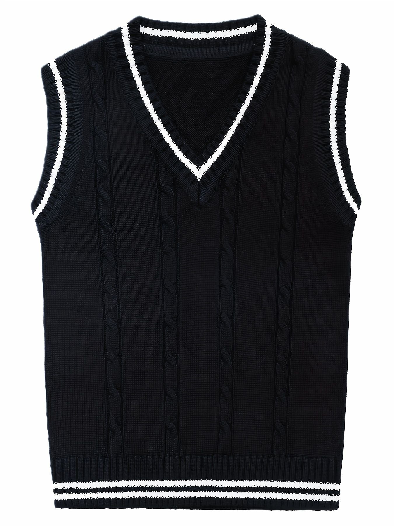 SW002-BL 100% Cotton Kids V-Neck Cable Knit Sweater Vest, Boys and Girls Knitwear, Bl, Size 110