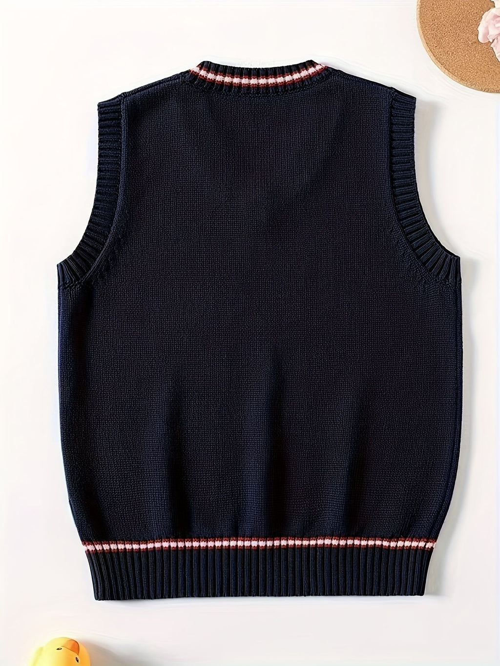 SW003-SG 100% Cotton Kids V-Neck Striped Sweater Vest, Boys and Girls School Uniform Knitwear, Sg, Size 120