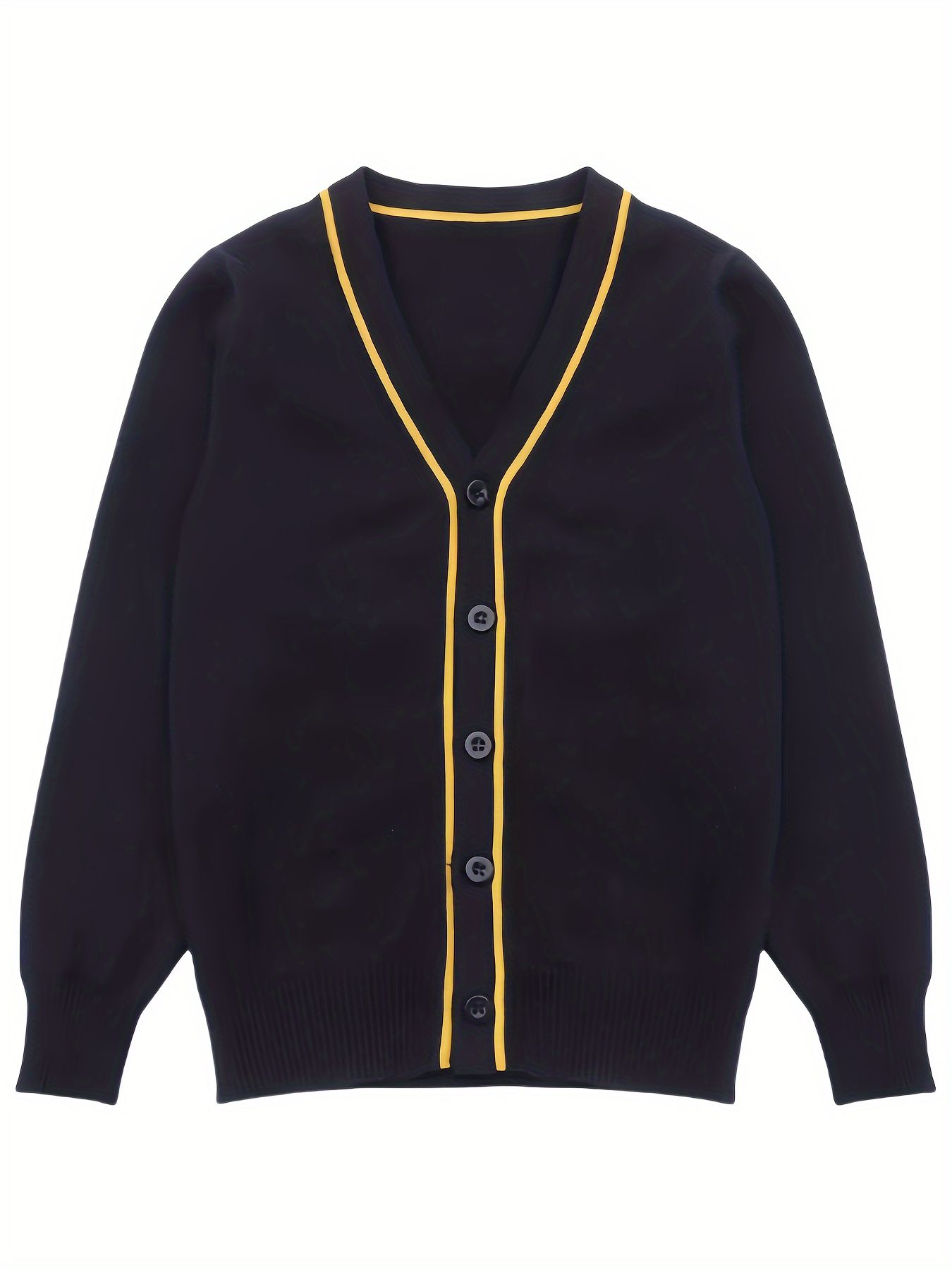 SW012 100% Cotton Kids V-Neck Long sleeve Button Cardigan, Boys and Girls School Uniform Knitwear, Black, Size 110