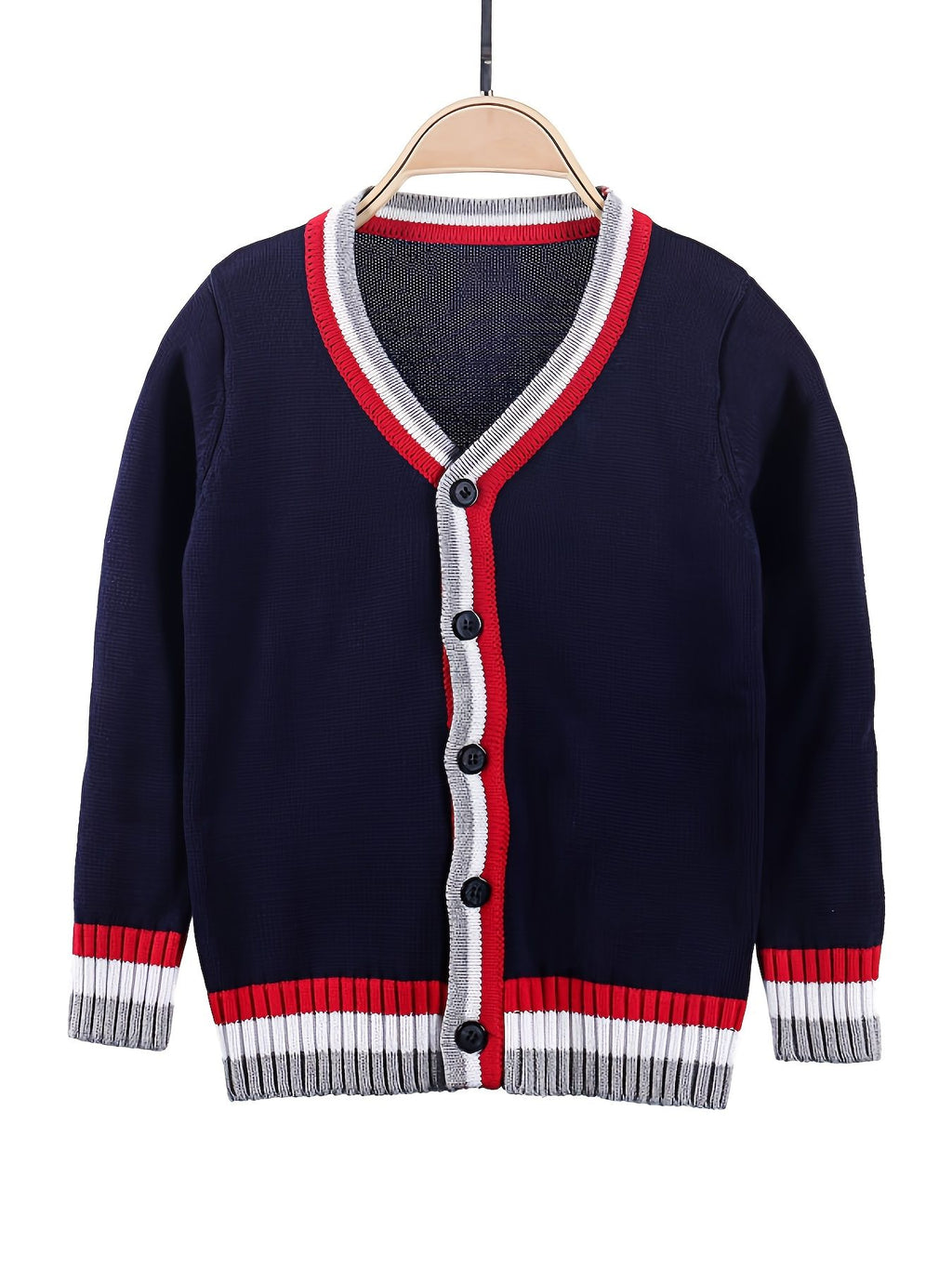 SW013-R 100% Cotton Kids V-Neck Long sleeve Button Cardigan, Boys and Girls School Uniform Knitwear, R, Size 110