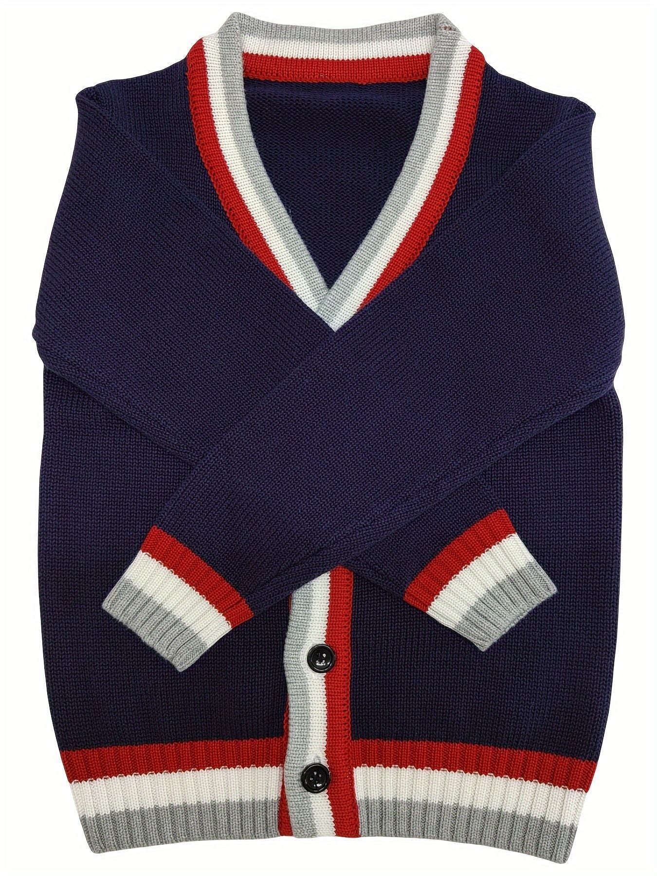 SW013-R 100% Cotton Kids V-Neck Long sleeve Button Cardigan, Boys and Girls School Uniform Knitwear, R, Size 110