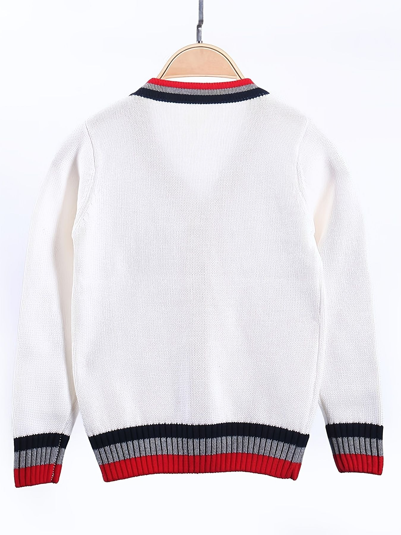 SW013-R 100% Cotton Kids V-Neck Long sleeve Button Cardigan, Boys and Girls School Uniform Knitwear, R, Size 110