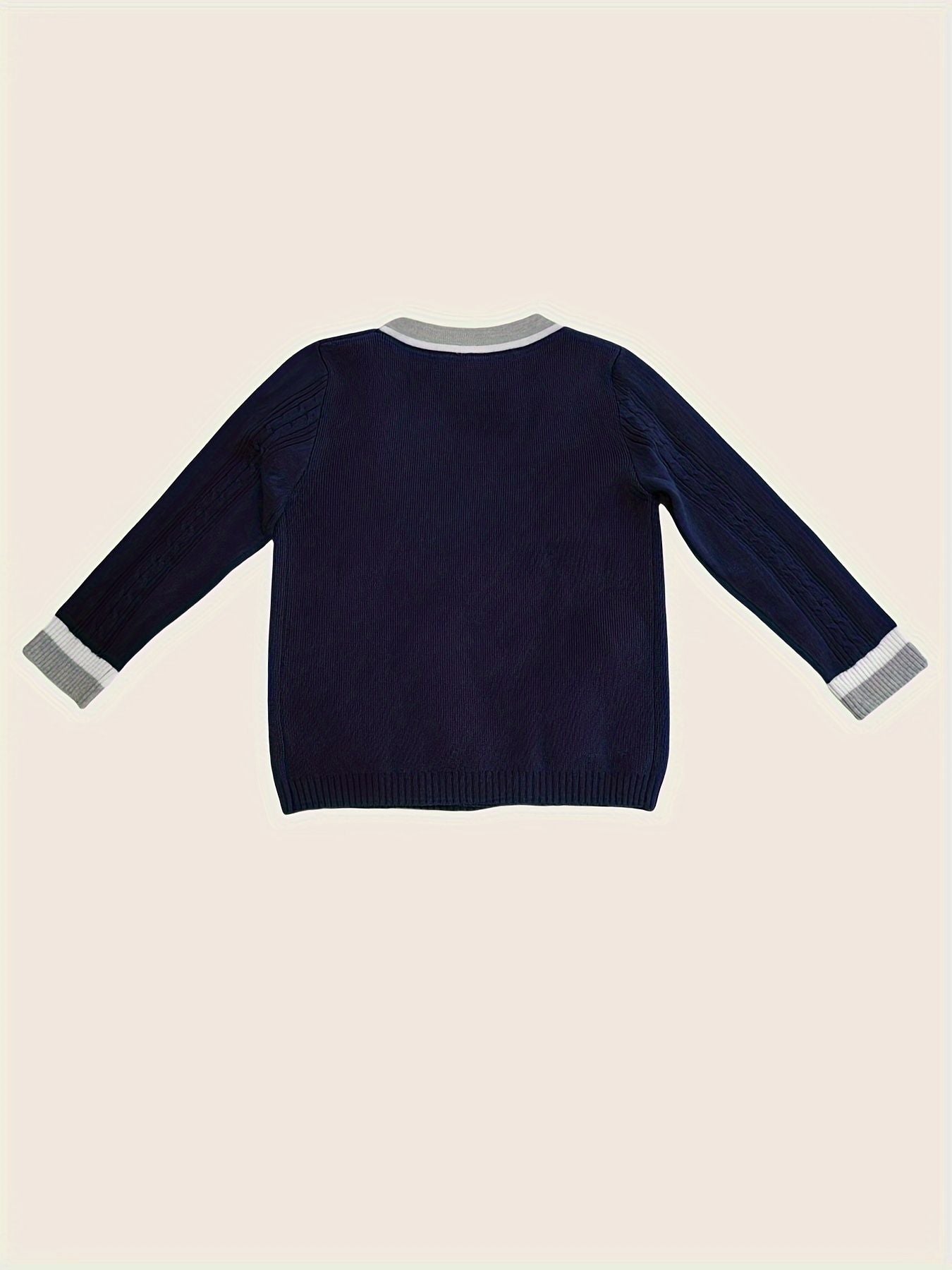 SW015 Cotton Rich Kids V-Neck Long sleeve Button Cardigan, Boys and Girls School Uniform Knitwear, Navy Blue, Size 120