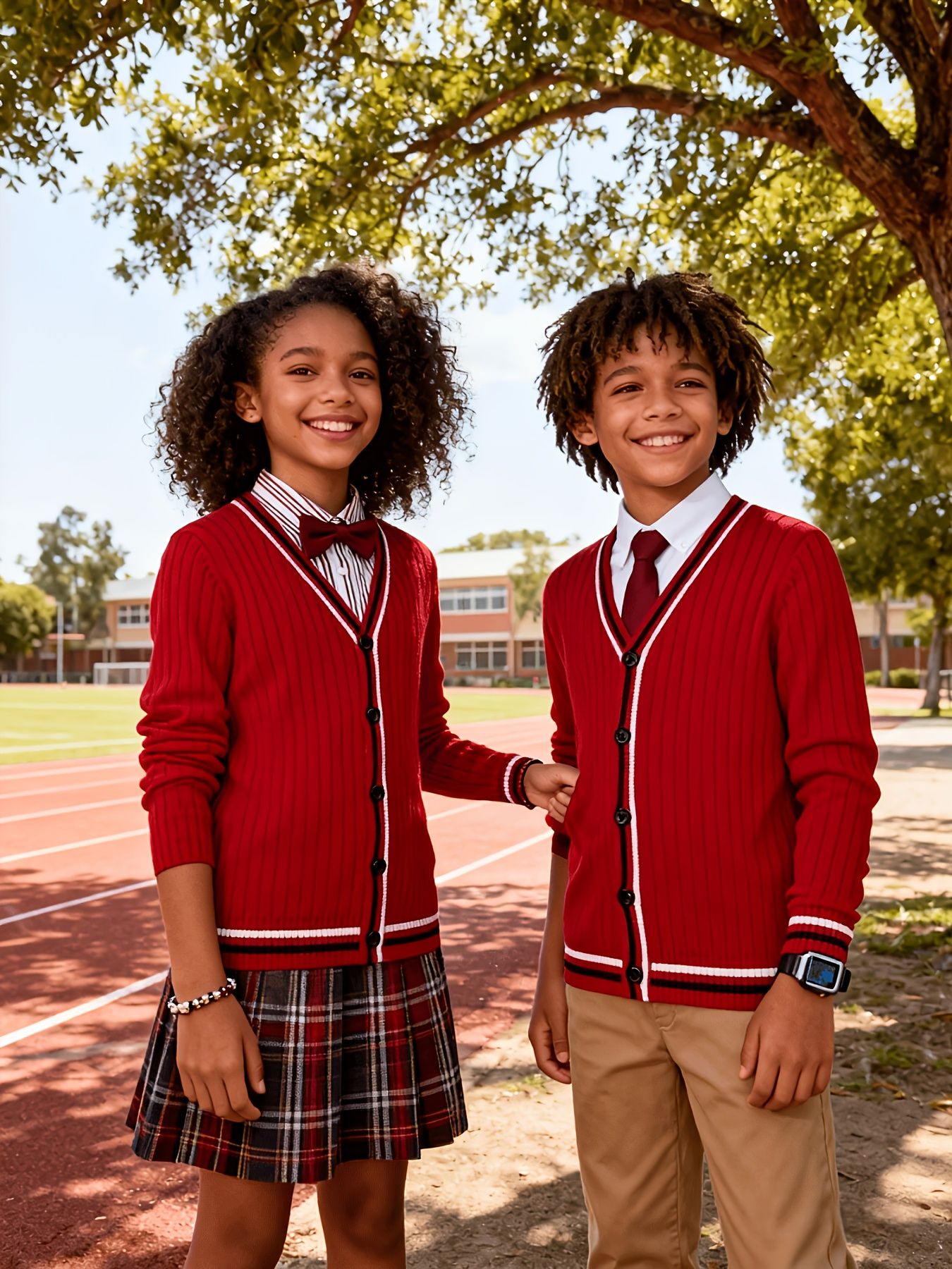 SW016-R 100% Cotton Kids V-Neck Long sleeve Button Cardigan, Boys and Girls School Uniform Knitwear, R, Size 110