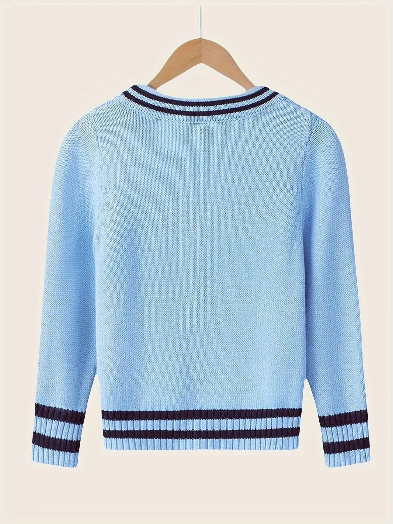 SW017 100% Cotton Kids V-Neck Long sleeve Button Cardigan, Boys and Girls School Uniform Knitwear, Steel Blue, Size 110