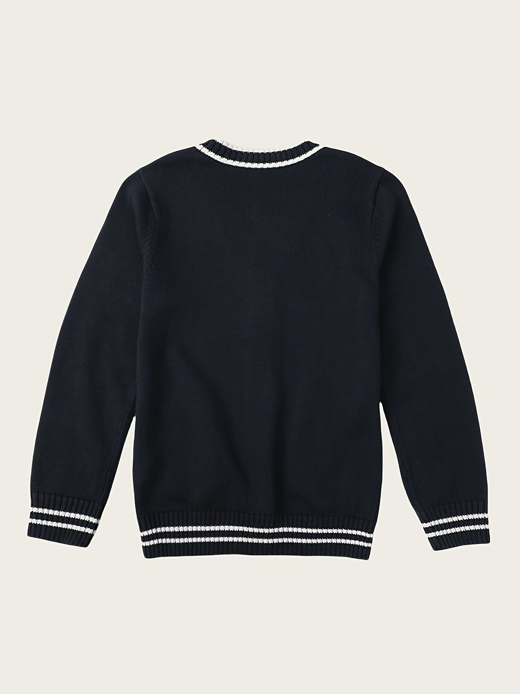 SW019 100% Cotton Kids V-Neck Long sleeve Button Cardigan, Boys and Girls School Uniform Knitwear, Navy Blue, Size 120