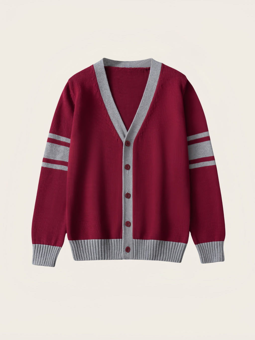 SW020 100% Cotton Kids V-Neck Long sleeve Button Cardigan, Boys and Girls School Uniform Knitwear, Scarlet, Size 110