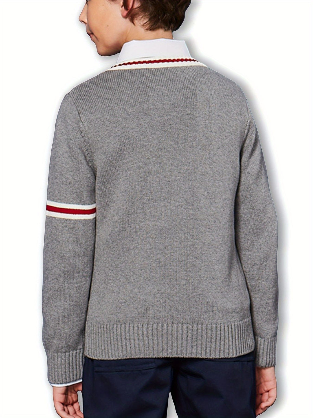 SW022-GR 100% Cotton Kids V-Neck Long sleeve Button Cardigan, Boys and Girls School Uniform Knitwear, Gr, Size 110