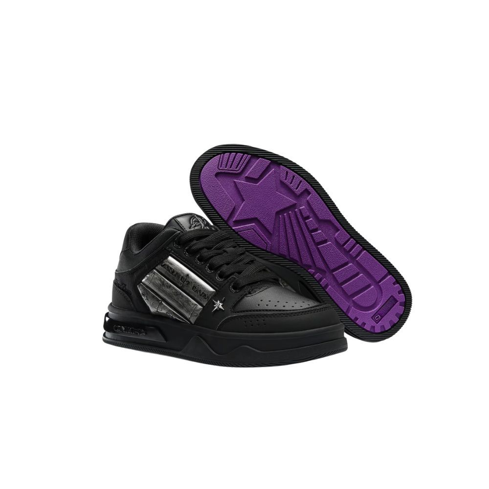 Black Metal Star Skate Shoes for Men Women, Black Purple Contrast Sole Platform Sneakers, Vintage Streetwear Mid Top Casual Walking Shoes AU Men Size 6