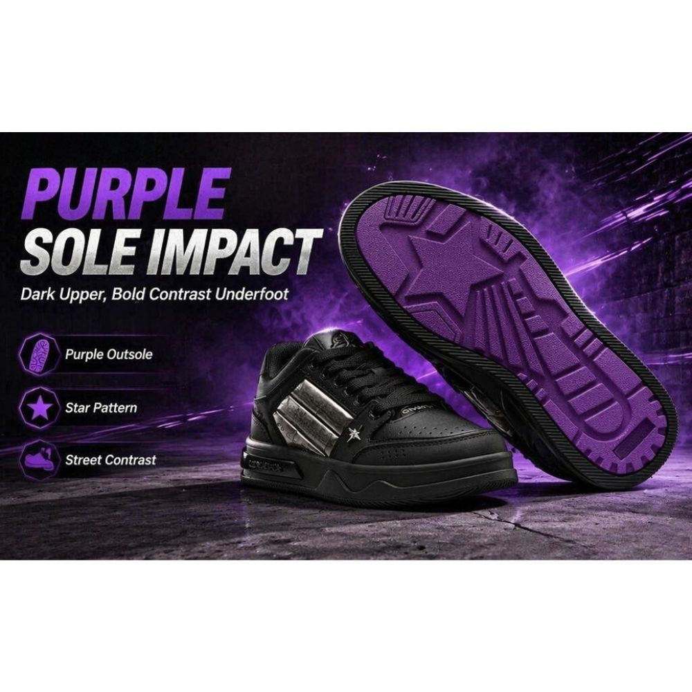 Black Metal Star Skate Shoes for Men Women, Black Purple Contrast Sole Platform Sneakers, Vintage Streetwear Mid Top Casual Walking Shoes AU Women Size 7