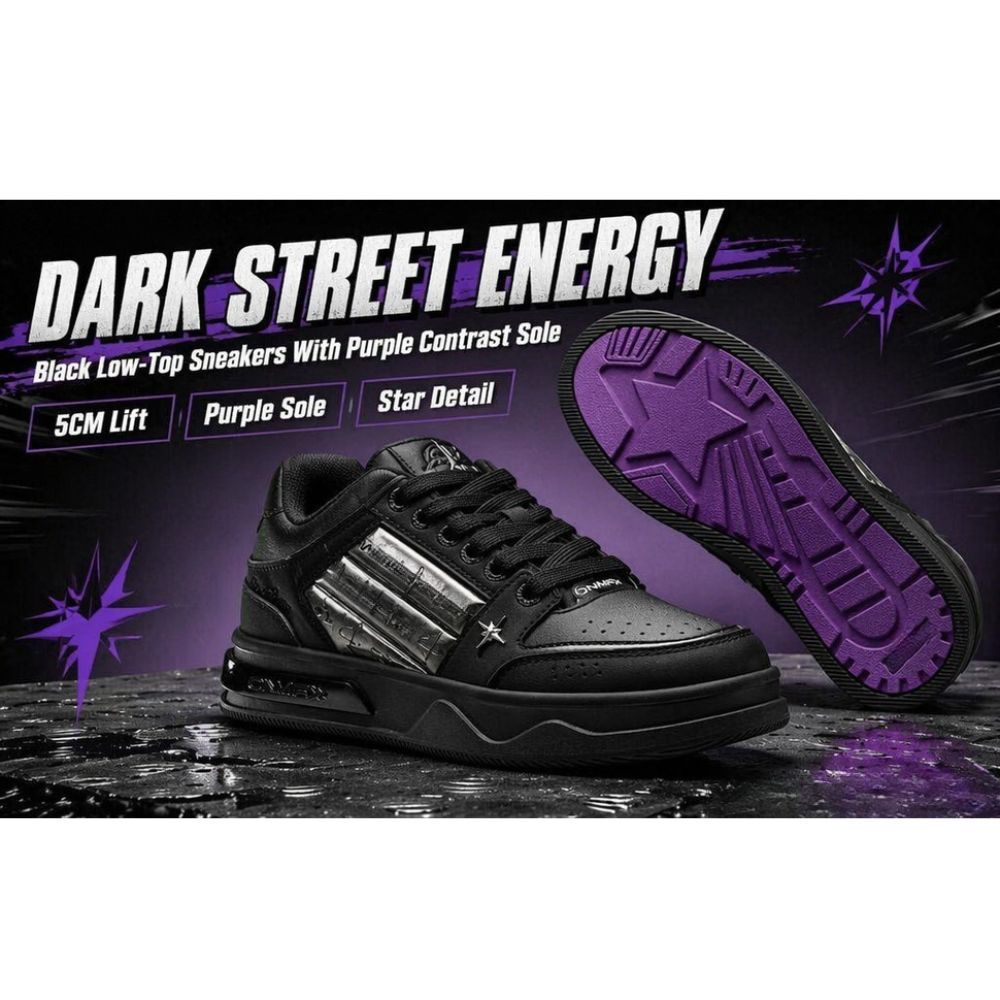 Black Metal Star Skate Shoes for Men Women, Black Purple Contrast Sole Platform Sneakers, Vintage Streetwear Mid Top Casual Walking Shoes AU Women Size 7.5