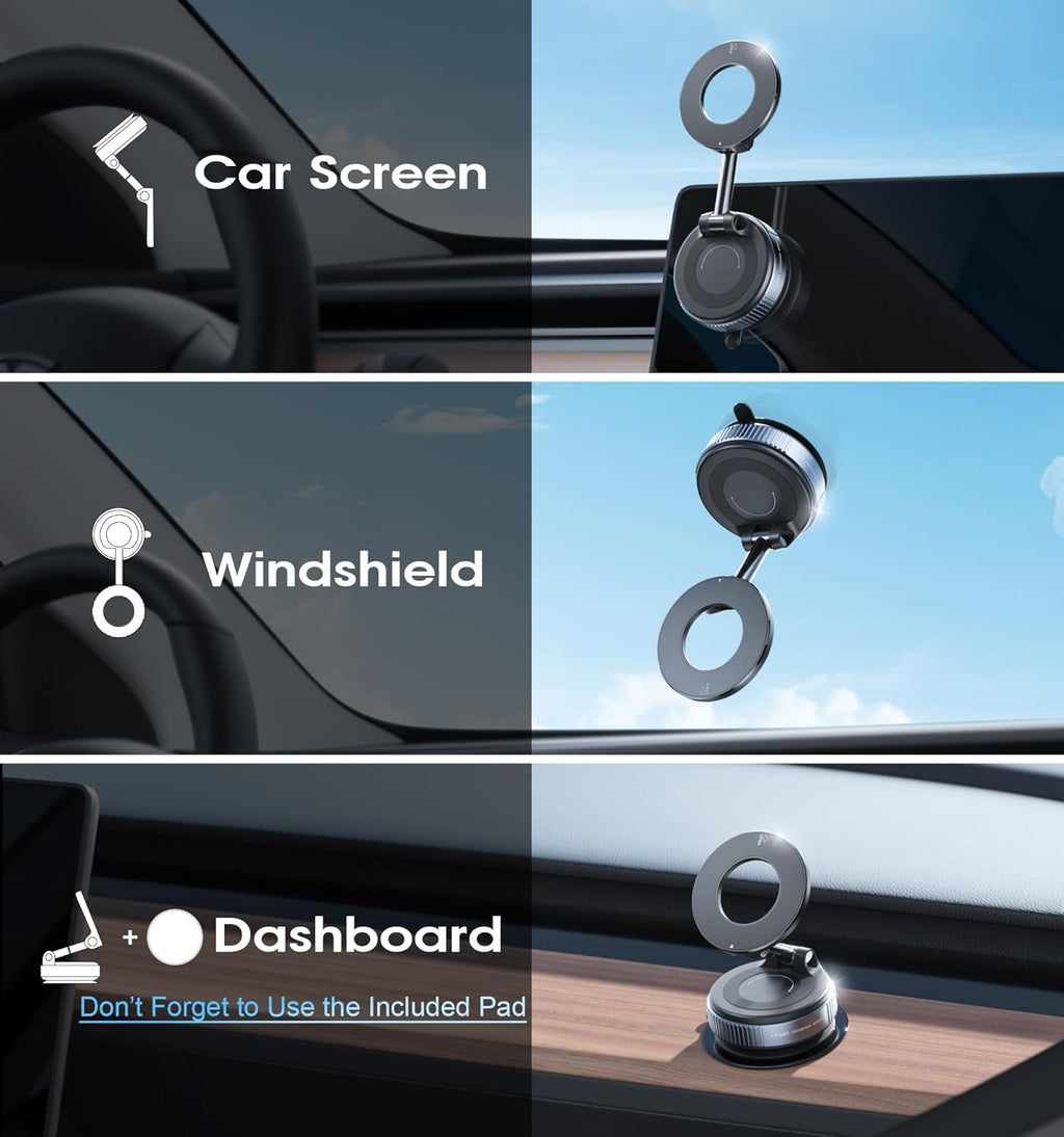 Magnetic Car Phone Holder 360 Vacuum Suction Mount for MagSafe iPhone Android