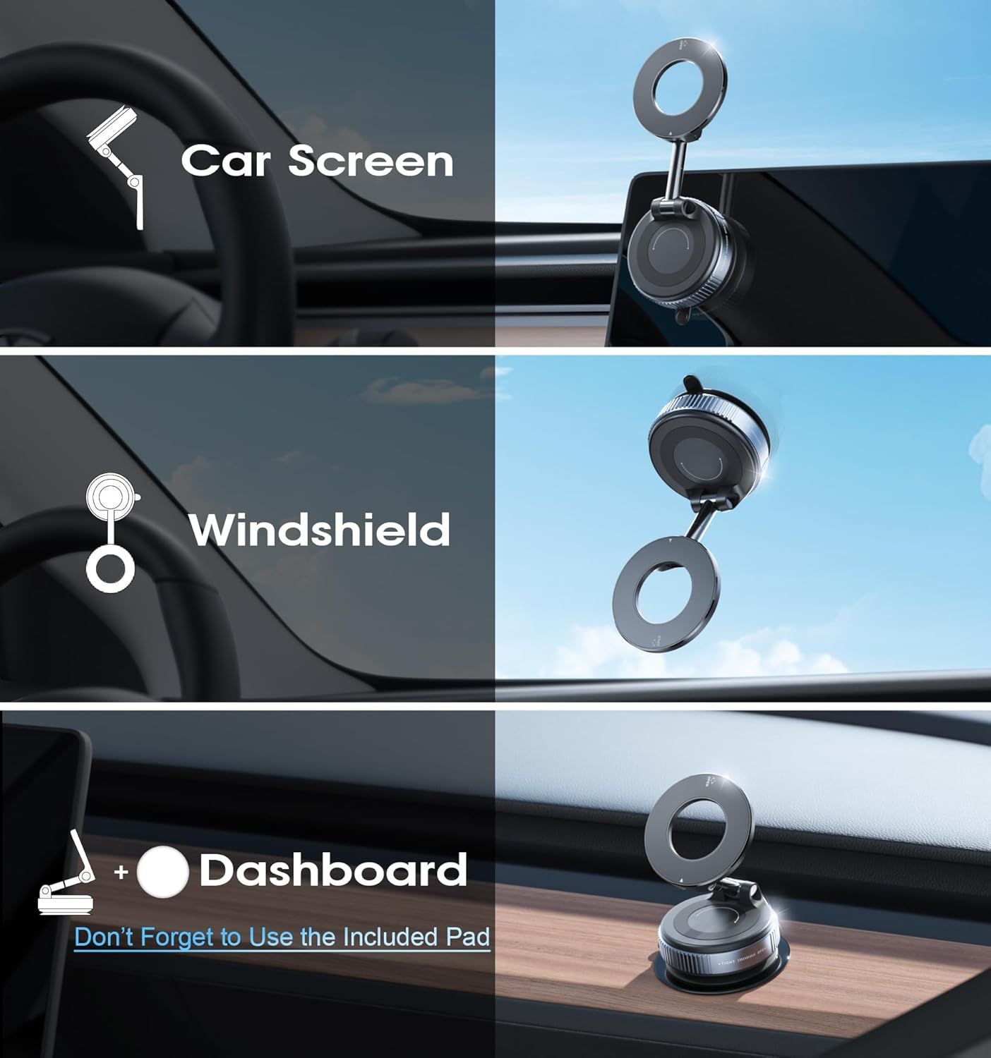 Magnetic Car Phone Holder 360 Vacuum Suction Mount for MagSafe iPhone Android