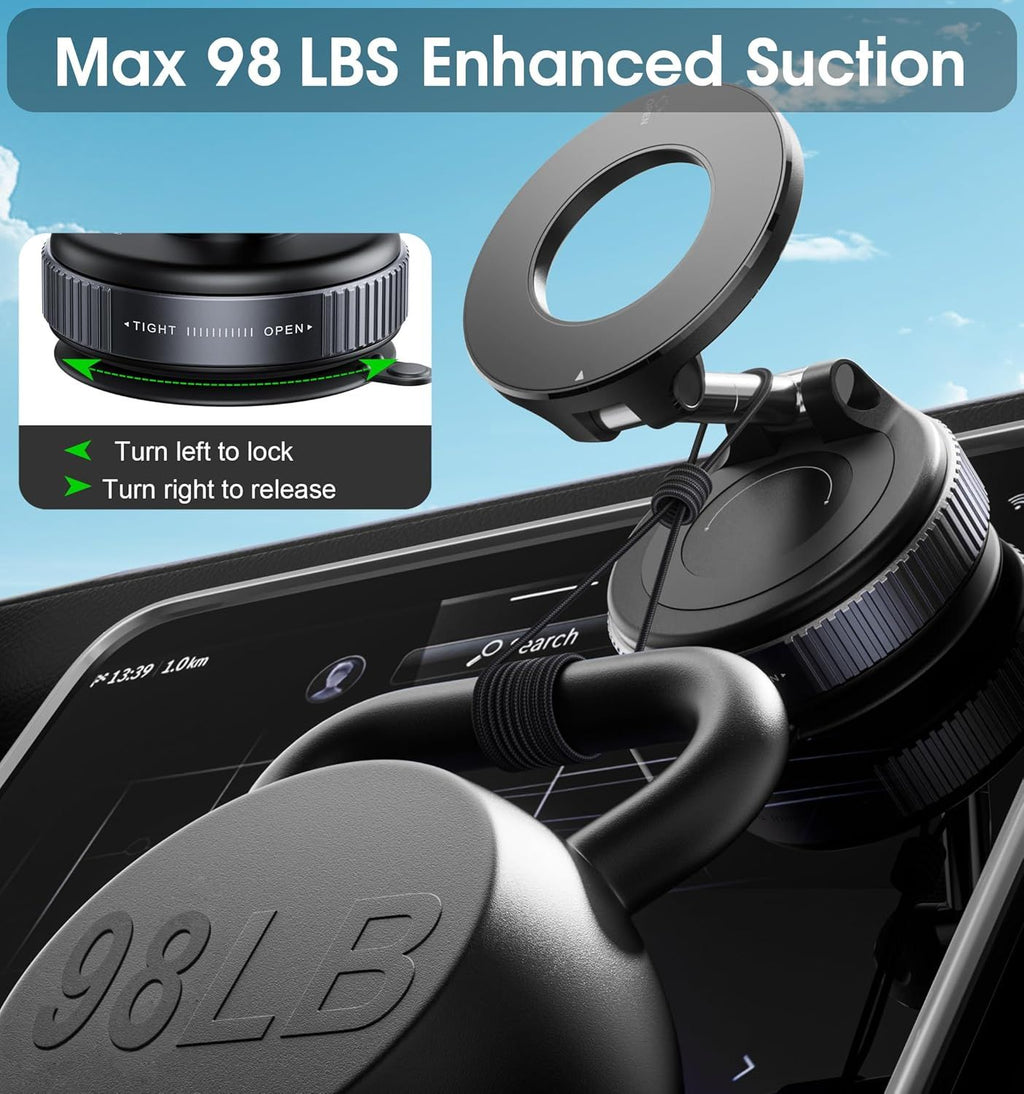 Magnetic Car Phone Holder 360 Vacuum Suction Mount for MagSafe iPhone Android