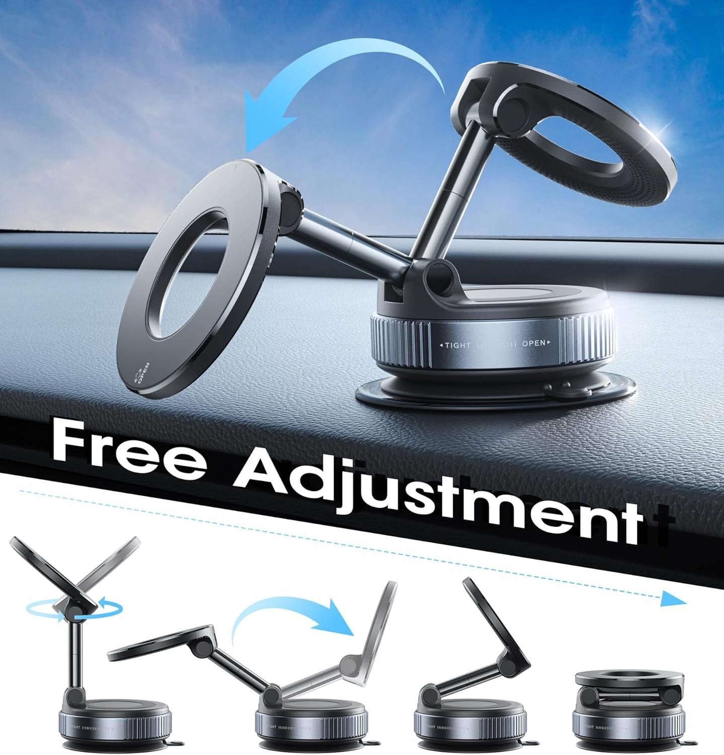 Magnetic Car Phone Holder 360 Vacuum Suction Mount for MagSafe iPhone Android