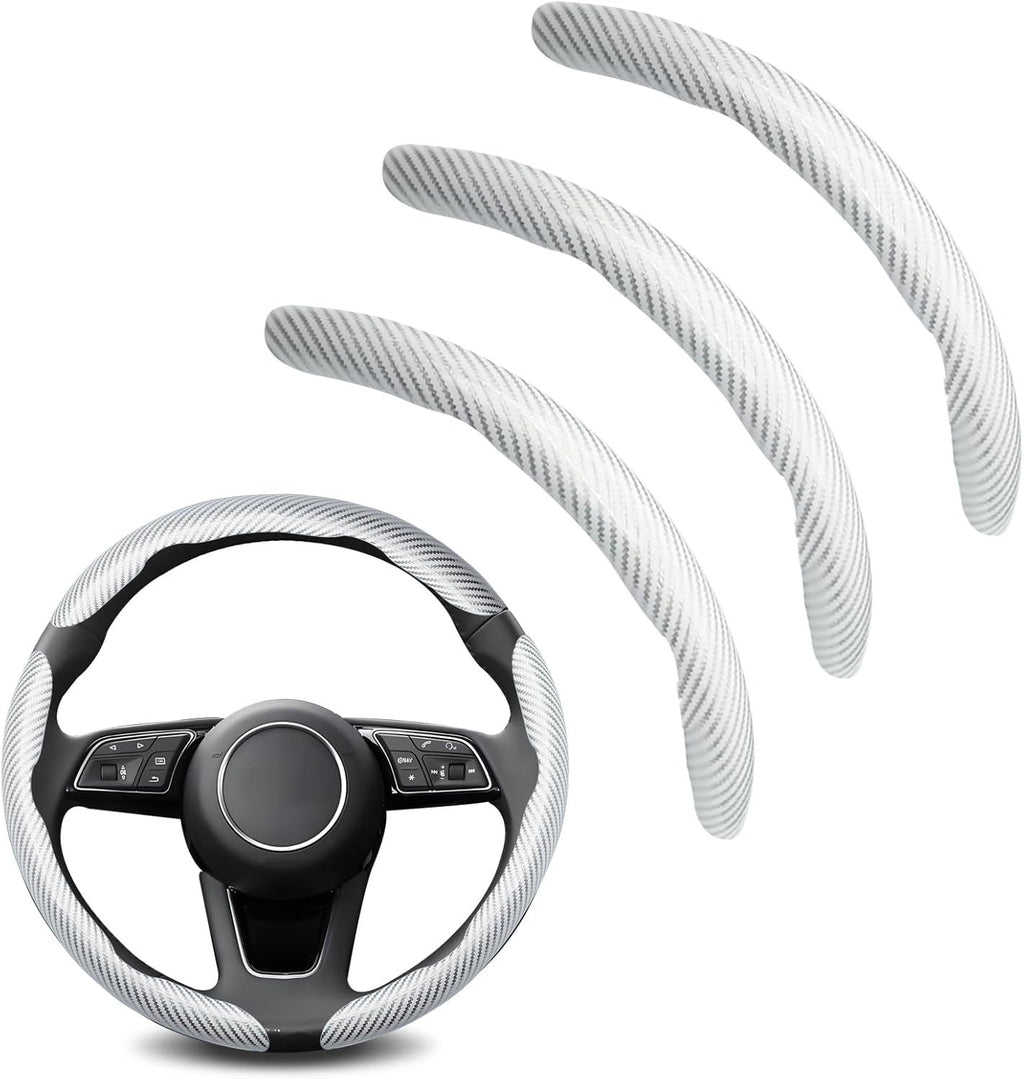 3pcs Universal Carbon Fiber Steering Wheel Cover - Anti-Slip & Segmented Design, Universal 99% Durable Steering Wheel Protector for Men and Women, Car Interior Accessory (White)