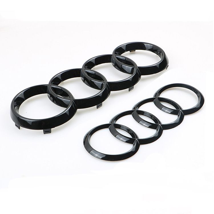 Gloss Black Audi Rings Emblem Set, Front 273mm + Rear 192mm Black Badge Replacement Kit for Audi A1 A3 A4 A5 Models