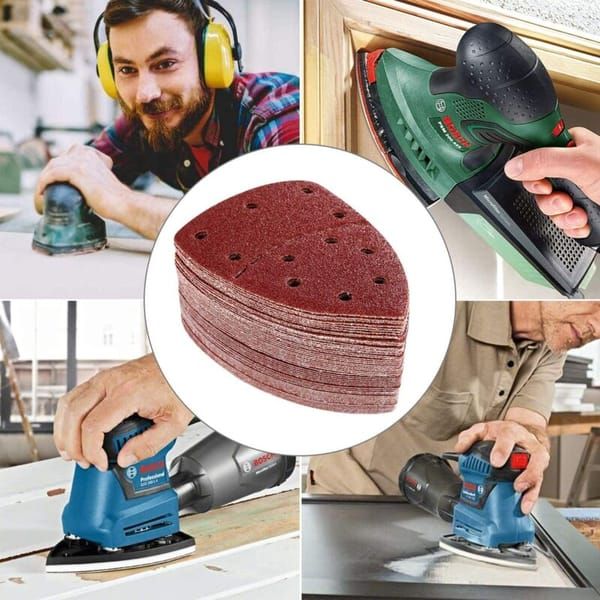 60pcs Triangle Sanding Pads for Bosch PSM 100A / PSM 160 / PSM 200 AES / PSM 18 / PDA 180, 105×152mm Hook & Loop Sandpaper Assorted Grit 40/60/80/100/120/180 for Multi-Sander