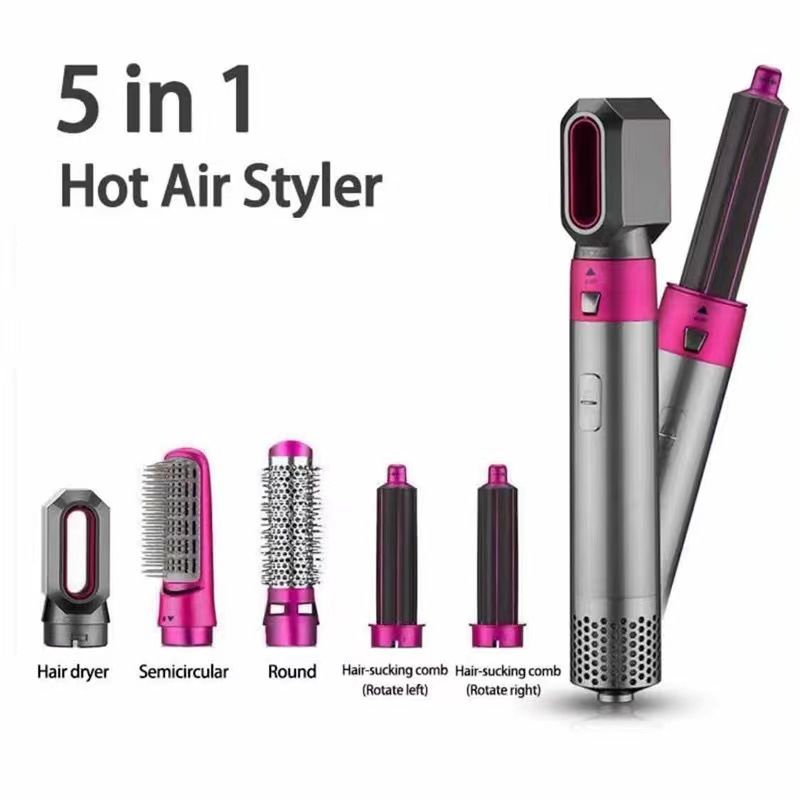 5 in 1 Hot Air Brush Hair Styler Set, Multi Interchangeable Attachments Hair Dryer Brush, Straightener Curler Volumizer Comb, Ionic Blow Dryer Styling Tool for All Hair Types（White））