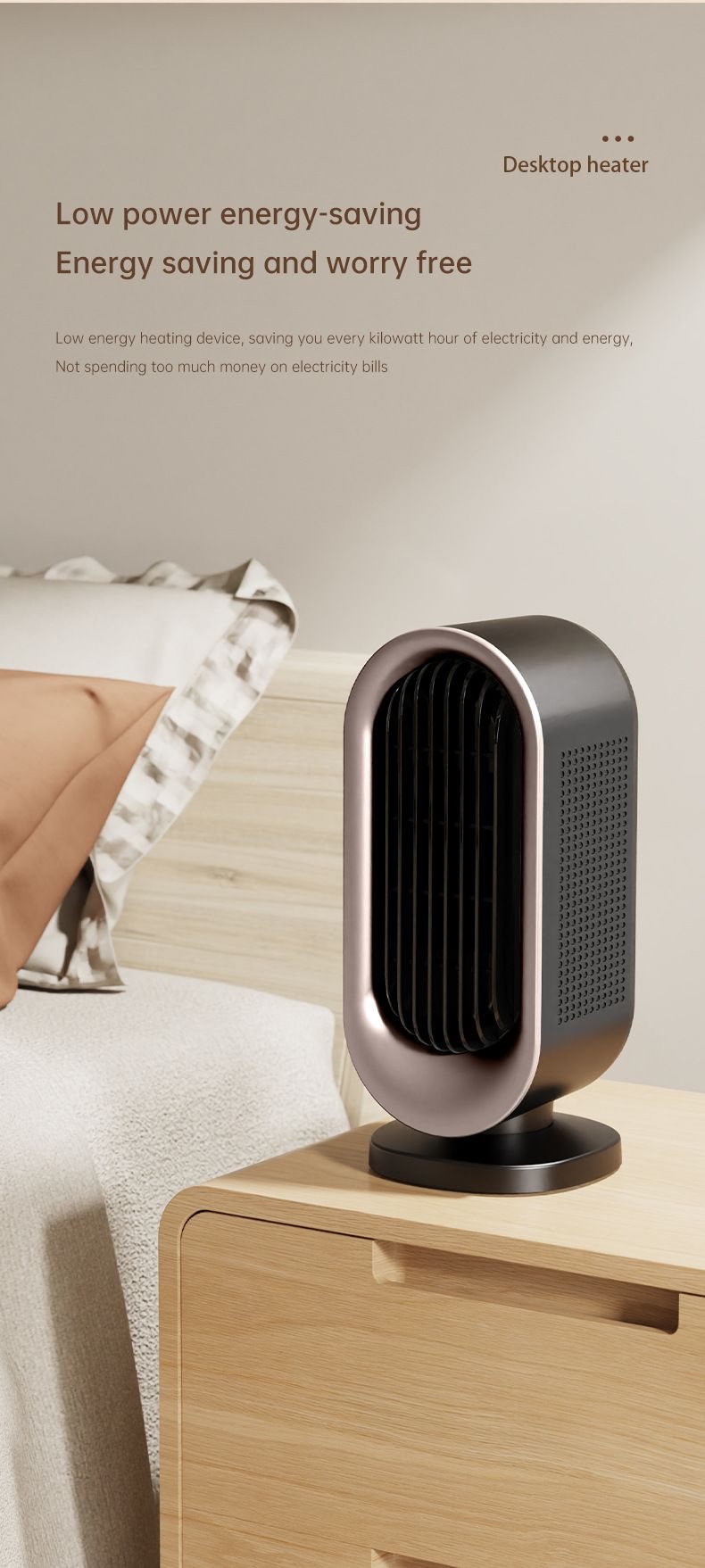 Desktop Vertical Space Heater with Remote Control, Fast Heating PTC Electric Fan Heater, Portable Mini Winter Electric Space Heater for Bedroom Office Home Indoor Heating（Black & Silver）