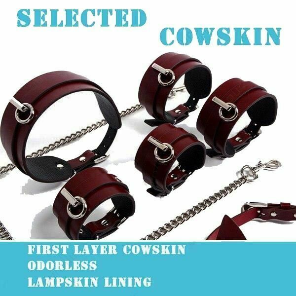 House Of Dasein Genuine Leather Bondage Bdsm Luxury Restraints Kit Kitten Mask Leash - Silver