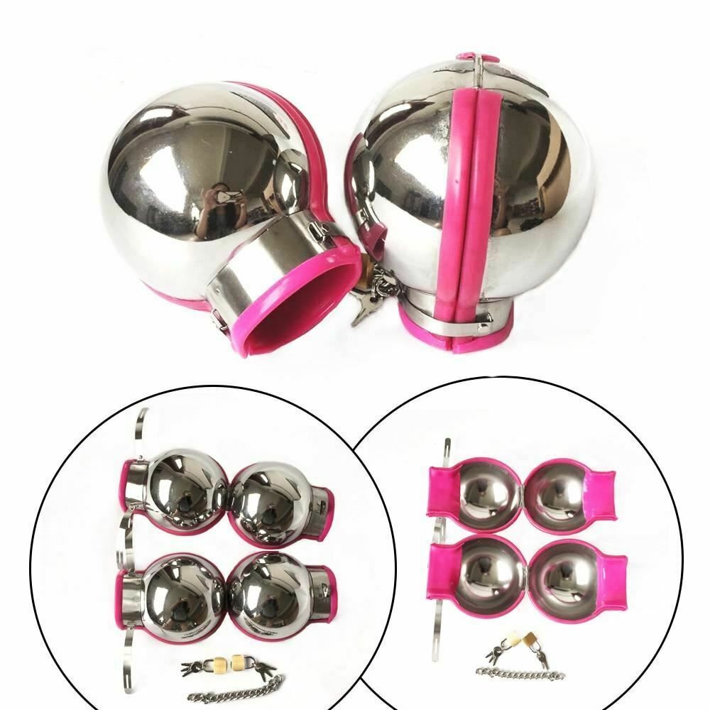House Of Dasein 3Pcs Stainless Steel Bondage Hood Ball Cuffs Sensory Deprivation Restraints Bdsm - Pink - Female