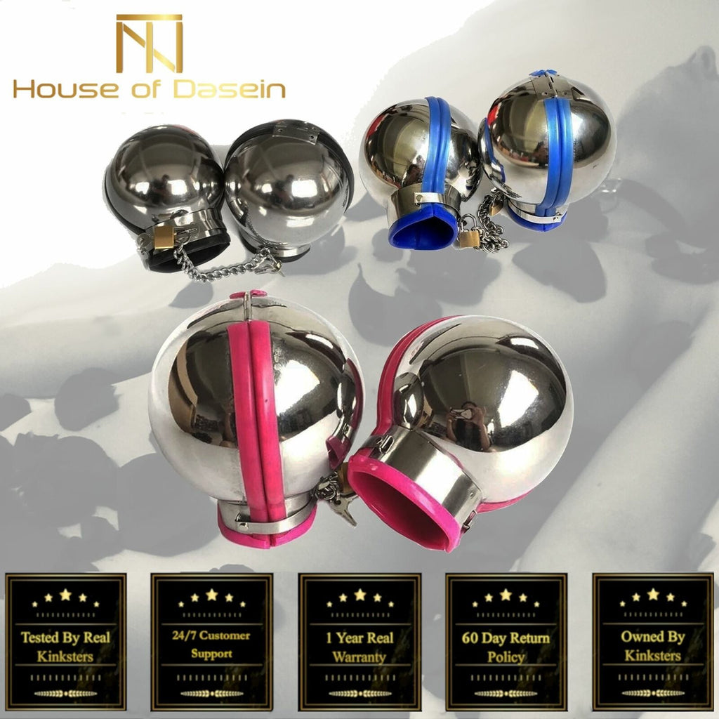 House Of Dasein 3Pcs Stainless Steel Bondage Hood Ball Cuffs Sensory Deprivation Restraints Bdsm - Blue - Male