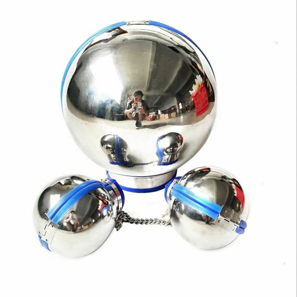 House Of Dasein 3Pcs Stainless Steel Bondage Hood Ball Cuffs Sensory Deprivation Restraints Bdsm - Blue - Male