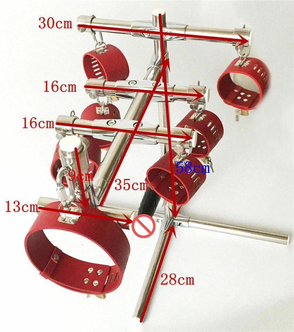House Of Dasein Stainless Steel Bondage Frame Torture Device Leather Bdsm With Dildo Sex Furniture - Red