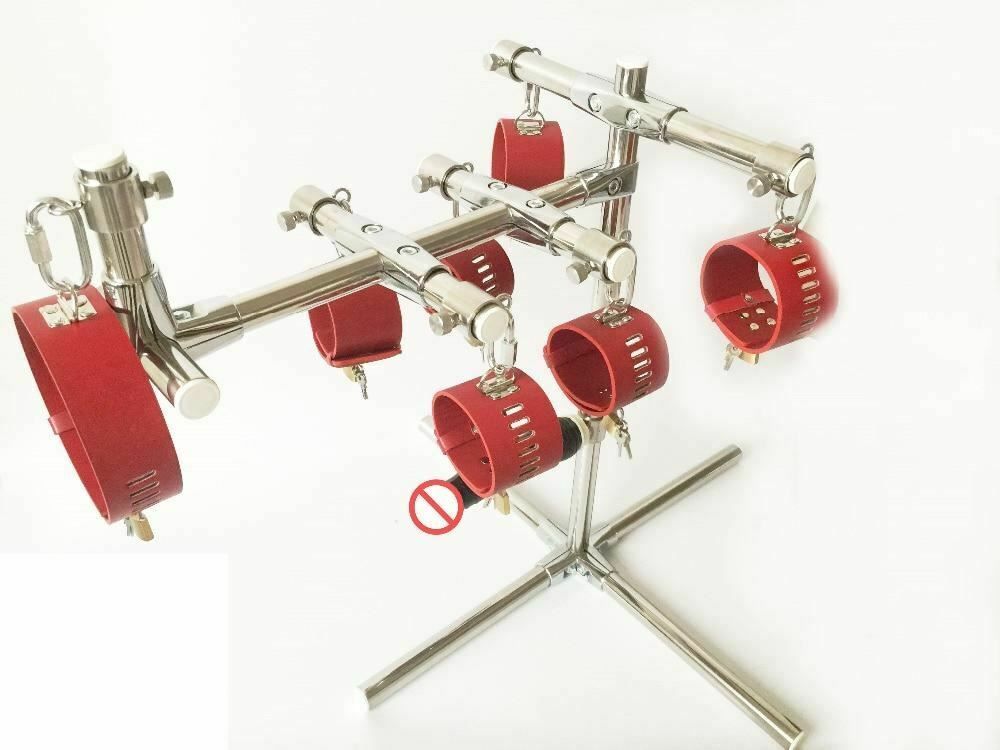 House Of Dasein Stainless Steel Bondage Frame Torture Device Leather Bdsm With Dildo Sex Furniture - Red