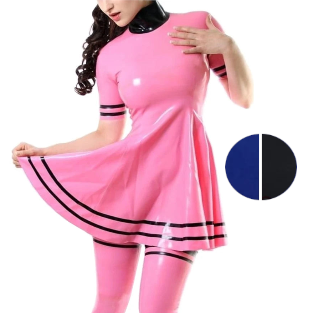 House Of Dasein Women Latex Rubber Solid Colour Dress Back Zip Custom Handmade Clothing - Blue And Black - M
